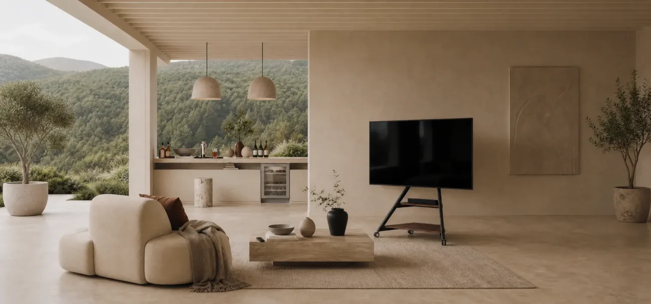 Mobile TV Stand showcasing in a living room