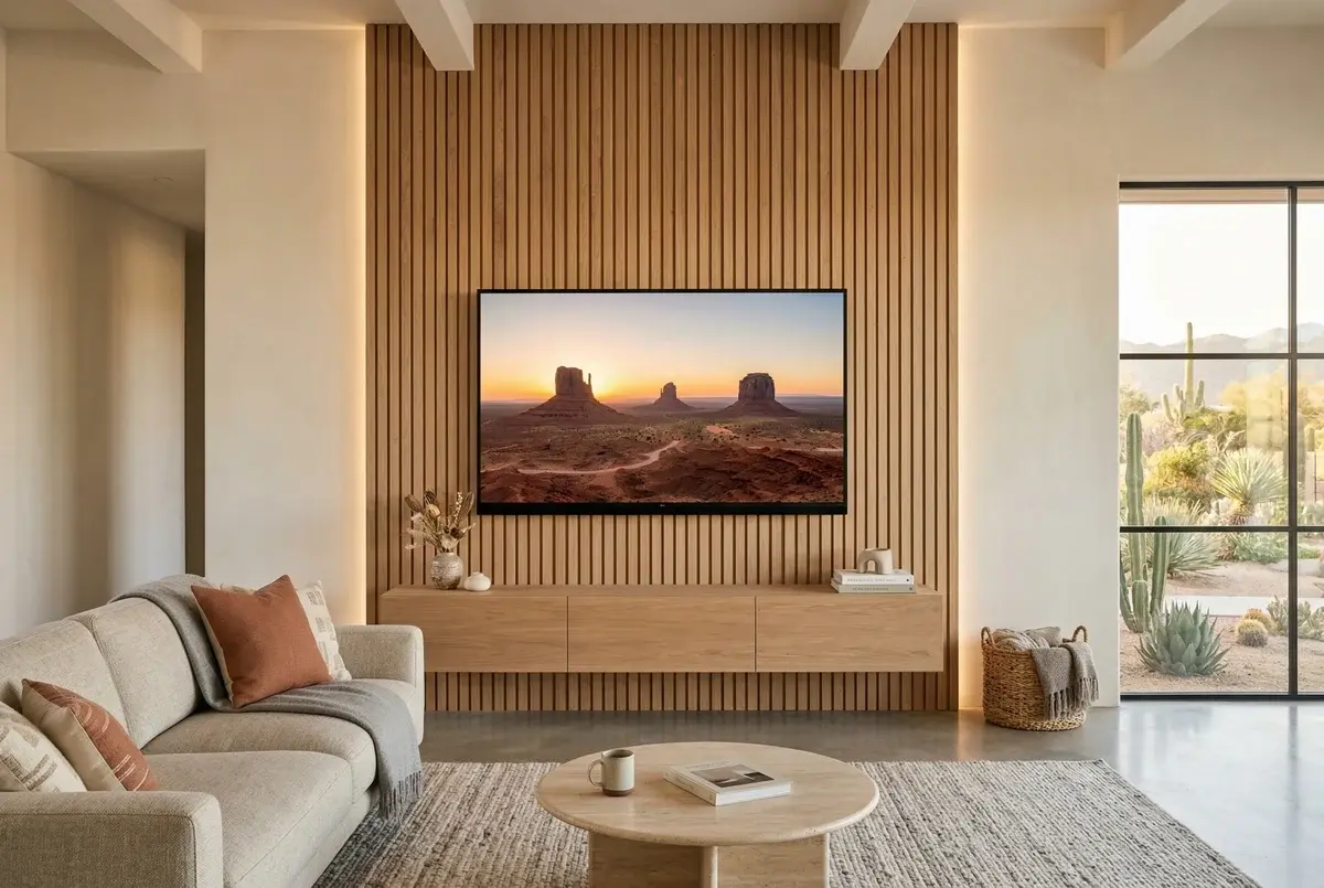 TV Installed on Wood Panel
