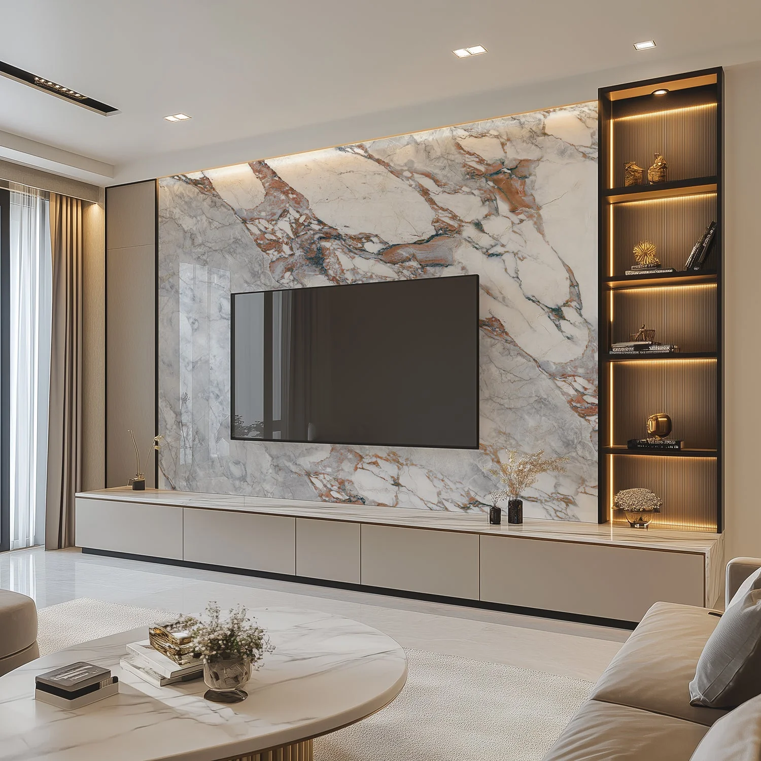 Tv Installed On Marble Wall